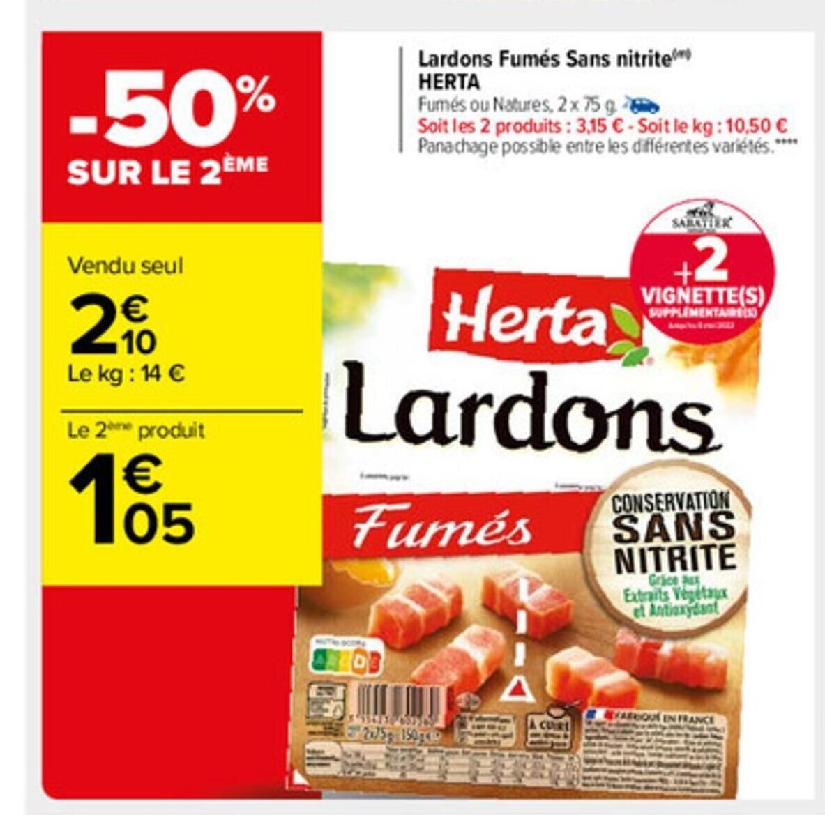 Promo Lardons Fumés Sans Nitrite chez Carrefour Market