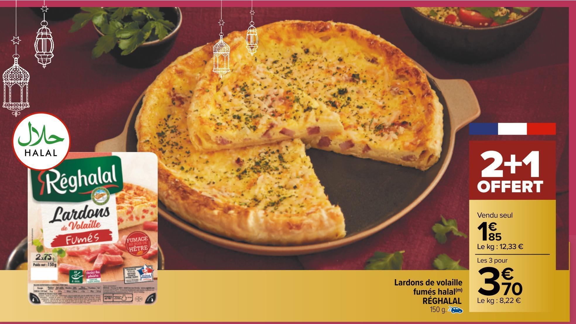 Promo Réghalal lardons de volaille fumés halal chez Carrefour
