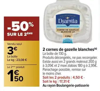 Carrefour 2 cornes de gazelle blanches offre