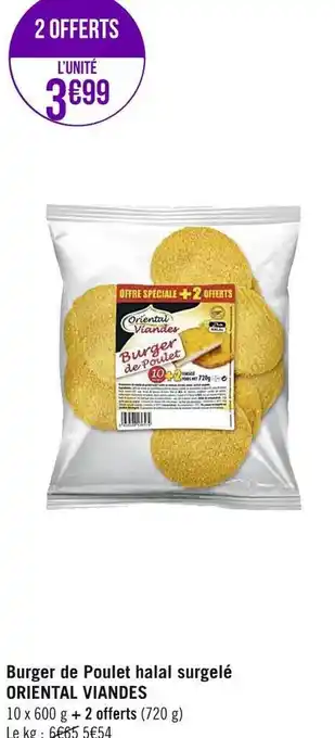 Géant Casino Oriental viandes burger de poulet halal surgelé offre