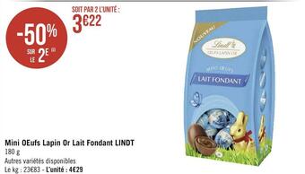 Géant Casino Lindt mini oeufs lapin or lait fondant offre