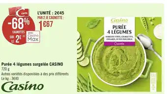 Géant Casino Casino purée 4 légumes surgelée offre