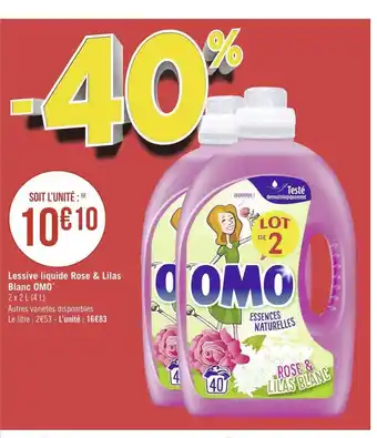 Géant Casino Omo lessive liquide rose & lilas blanc offre