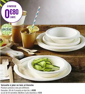 Géant Casino Vaisselle à jeter en bois et blanche offre