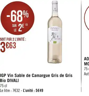 Géant Casino Divali igp vin sable de camargue gris de gris bio offre