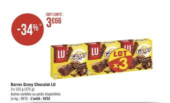 Géant Casino Lu barres grany chocolat offre