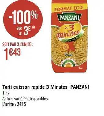 Géant Casino Panzani torti cuisson rapide 3 minutes offre