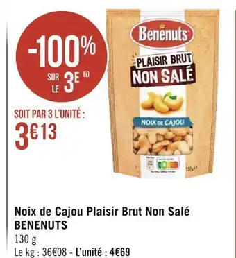Benenuts noix de cajou plaisir brut non salé