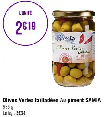 Olives vertes tailladées au piment samia
