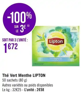 Géant Casino Lipton thé vert menthe offre