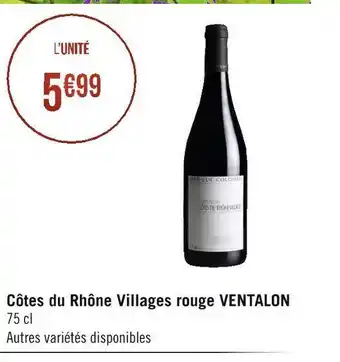 Géant Casino Ventalon côtes du rhône villages rouge offre