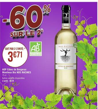 Géant Casino Aop côtes de bergerac moelleux bio nos racines offre