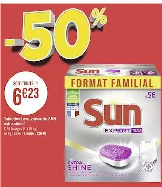 Géant Casino Sun tablettes lave-vaisselle extra shine offre