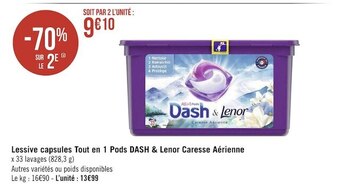Géant Casino Dash & lenor lessive capsules tout en 1 pods caresse aérienne offre