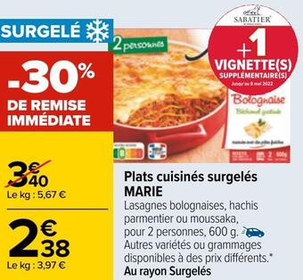 Carrefour Marie plats cuisinés surgelés offre