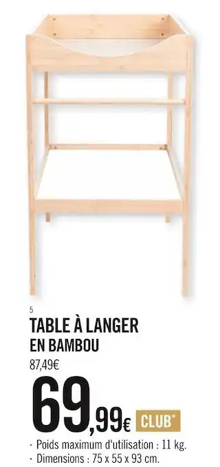 Orchestra Table à langer en bambou offre
