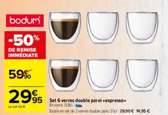 Carrefour Market Set 6 verres double paroi expresso offre