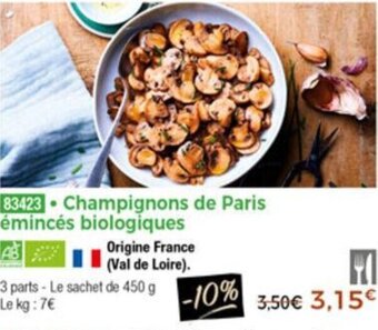 Thiriet Champignons de paris émincés biologiques offre