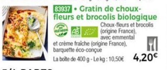 Thiriet Gratin de choux fleurs et brocolis biologique offre