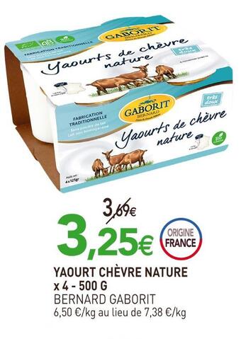 naturéO Bernard gaborit yaourt chèvre nature x 4 offre