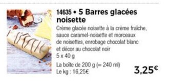 Thiriet 5 Barres Glacées Noisette offre