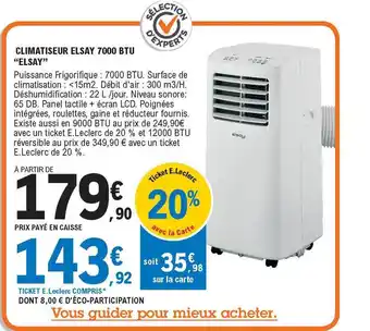E.Leclerc Climatiseur Elssay 7000 Btu Elsay offre