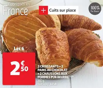 Auchan 2 croissants + 2 pains au chocolat + 2 chaussons aux pommes pur beurre offre