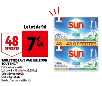 Auchan Sun tablettes lave vaisselle tout en 1 offre