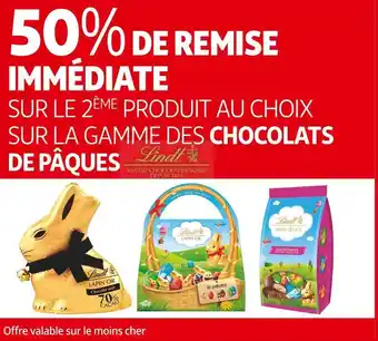 Auchan Lindt bon plan sur le 2ème produit au choix sur la gamme des chocolats de pâques lindt offre