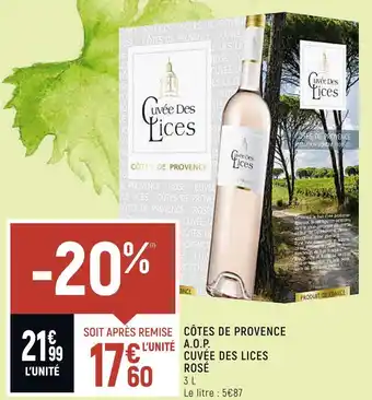 Cuvée des lices côtes de provence a.o.p. rosé