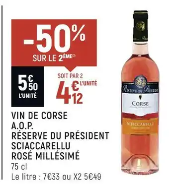 Spar Sciaccarellu vin de corse a.o.p. réserve du président rosé millésimé offre