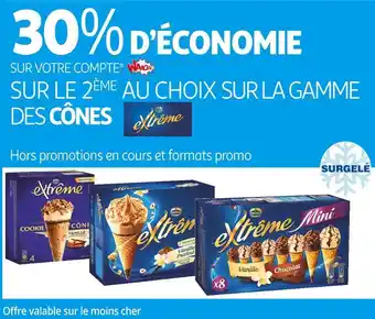 Auchan Extrême bon plan sur le 2ème au choix sur la gamme des cônes extrême offre