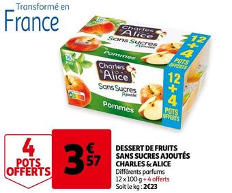 Auchan Charles & alice dessert de fruits sans sucres ajoutés offre