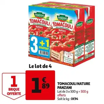 Auchan Panzani tomacouli nature offre