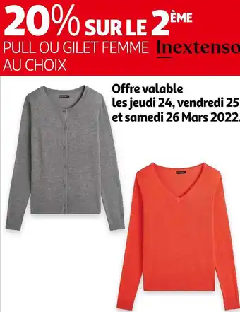 Auchan Bon plan pull ou gilet femme de la marque inextenso offre