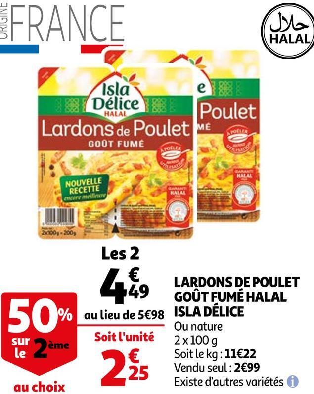 Promo Isla délice lardons de poulet goût fumé halal chez Auchan