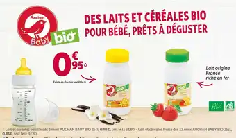 Auchan Lait et céréales vanille ou Lait et céréales fraise offre