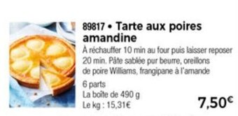 Thiriet Tarte aux poires amandine offre