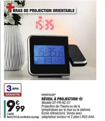 ALDI Krontaler Réveil à Projection GT-PR-AC-01 offre
