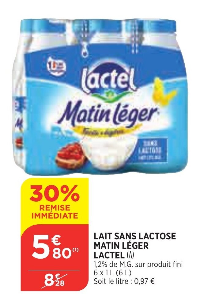 Promo Lait Sans Lactose Matin Léger chez Bi1