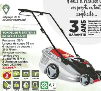 Bricomarché Tondeuse à batterie offre
