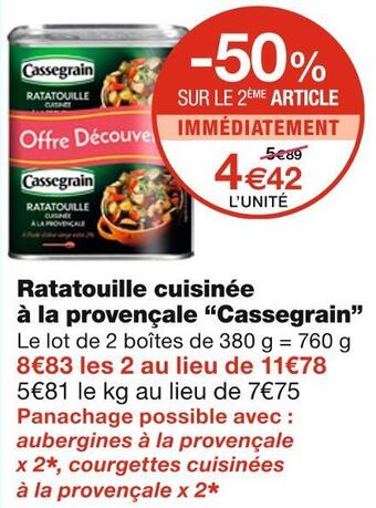 Monoprix Cassegrain ratatouille cuisinée à la provençale offre