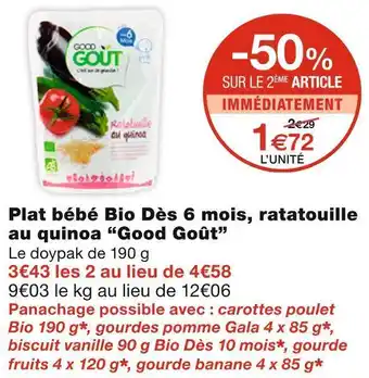 Monoprix Good goût plat bébé bio dès 6 mois, ratatouille au quinoa offre