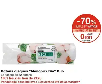 Monoprix Monoprix bio cotons disques duo offre