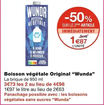 Monoprix Wunda boisson végétale original offre
