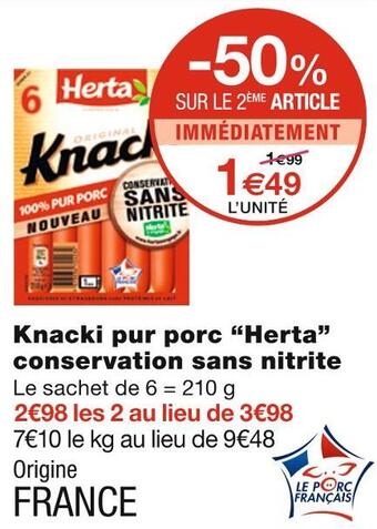Monoprix Herta knacki pur porc conservation sans nitrite offre