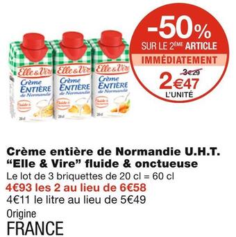 Monoprix Elle & vire crème entière de normandie u.h.t. fluide & onctueuse offre