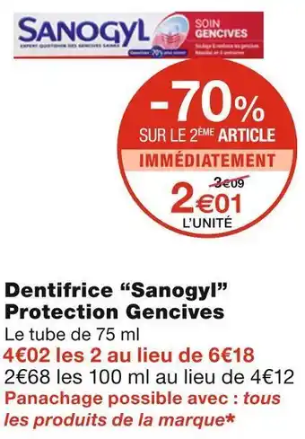 Monoprix Sanogyl dentifrice protection gencives offre