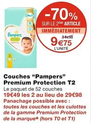 Monoprix Pampers couches premium protection t2 offre
