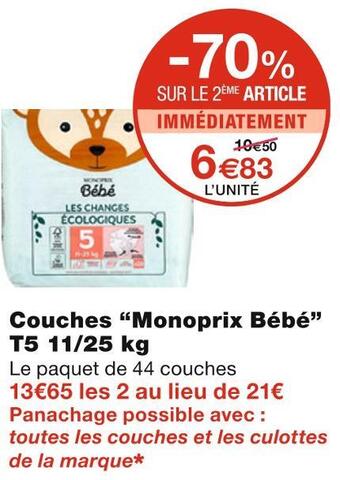 Monoprix Monoprix bébé couches t5 11/25 kg offre